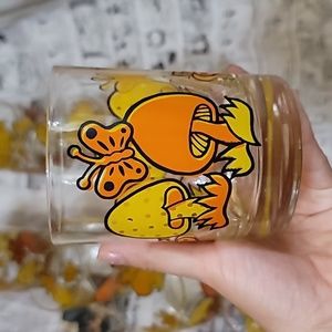 Drinking Glass Cup Set 8pc Mushrooms Butterflies Carafe Bar Wear 1970s